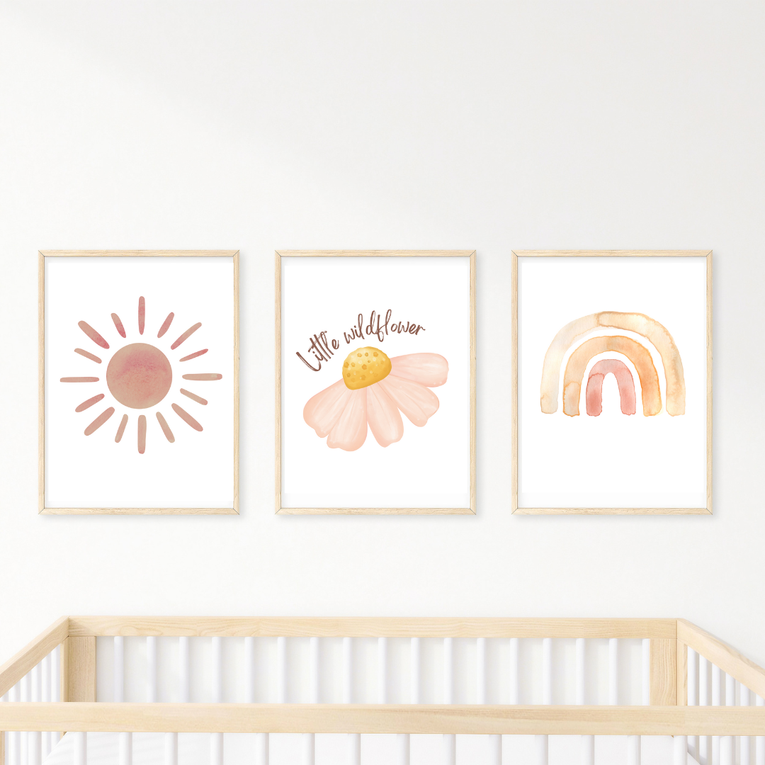 Boho Nursery Wall Art  "Little Wild Flower" Set (3pcs) - TinyPrints