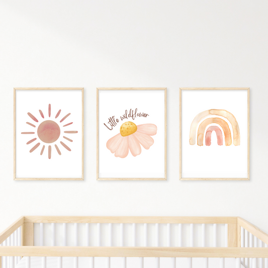 Boho Nursery Wall Art  "Little Wild Flower" Set (3pcs) - TinyPrints