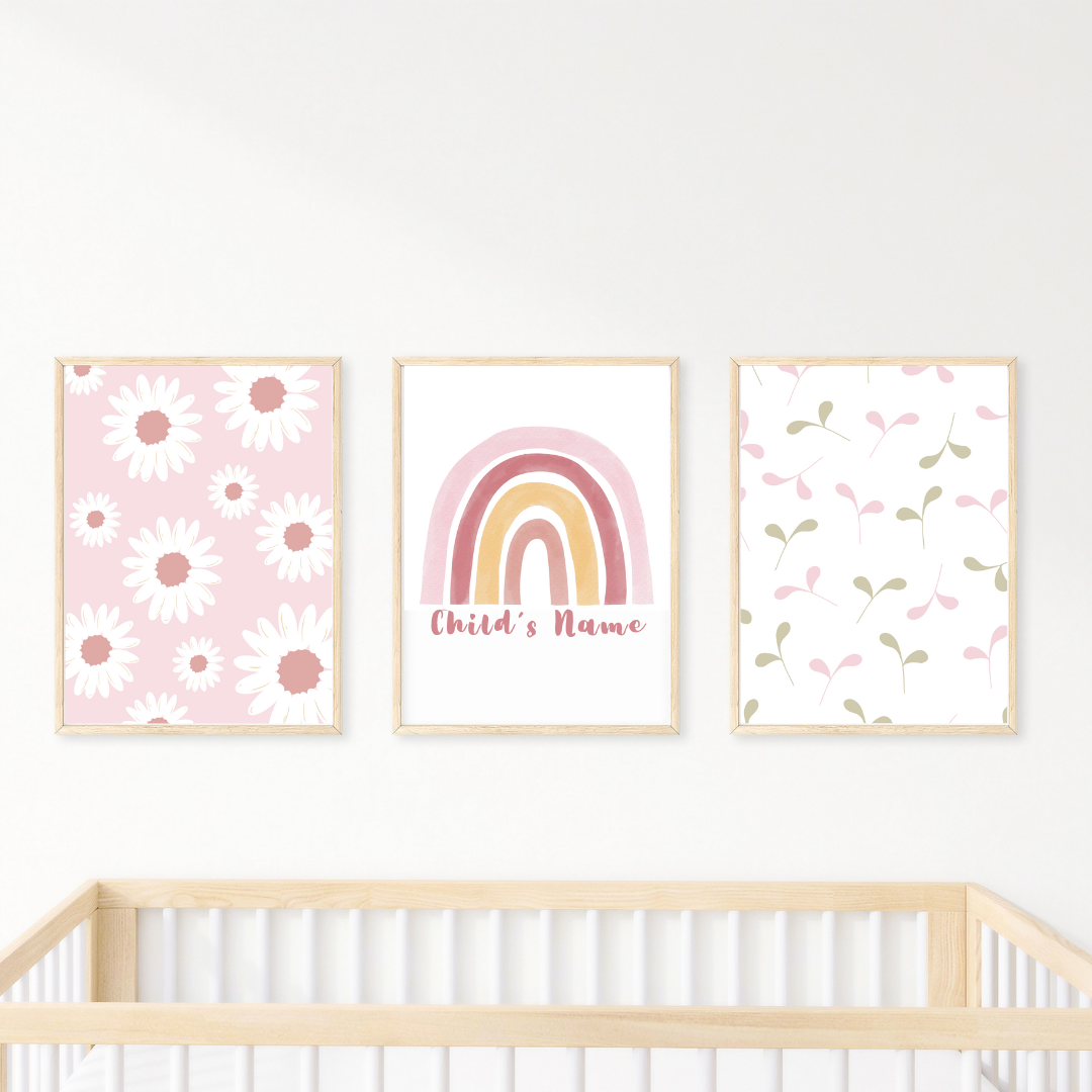 Nursery Wall Art " Floral Boho" in Light Rose Pink Set (3pcs) - TinyPrints