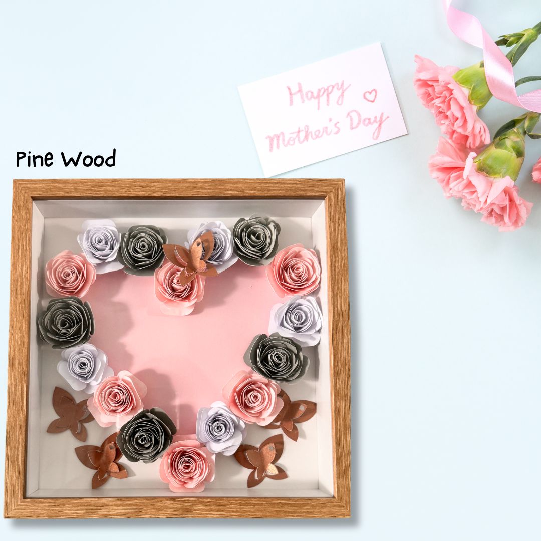 Paper Flower Shadow Box Heart and Butterflies (Wooden Frame) - TinyPrints