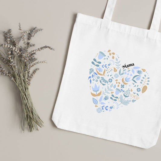 Canvas Tote Bag "Blue Floral Heart" - TinyPrints