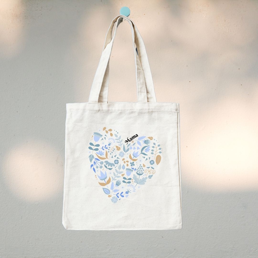 Canvas Tote Bag "Blue Floral Heart" - TinyPrints