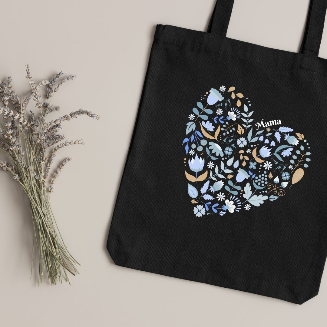 Canvas Tote Bag "Blue Floral Heart" - TinyPrints