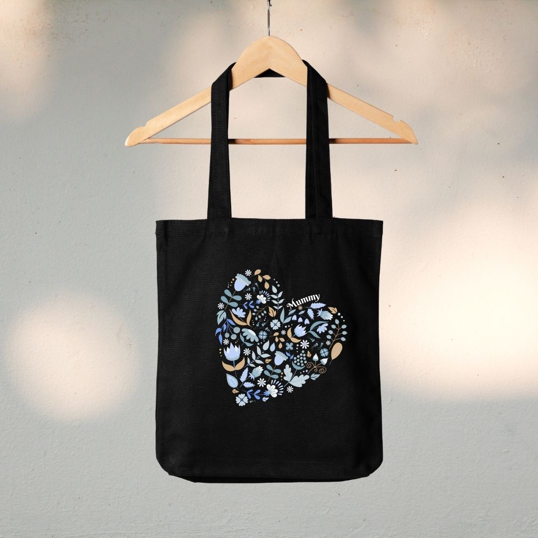 Canvas Tote Bag "Blue Floral Heart" - TinyPrints