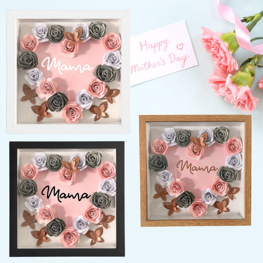 Paper Flower Shadow Box Heart and Butterflies (Wooden Frame) - TinyPrints