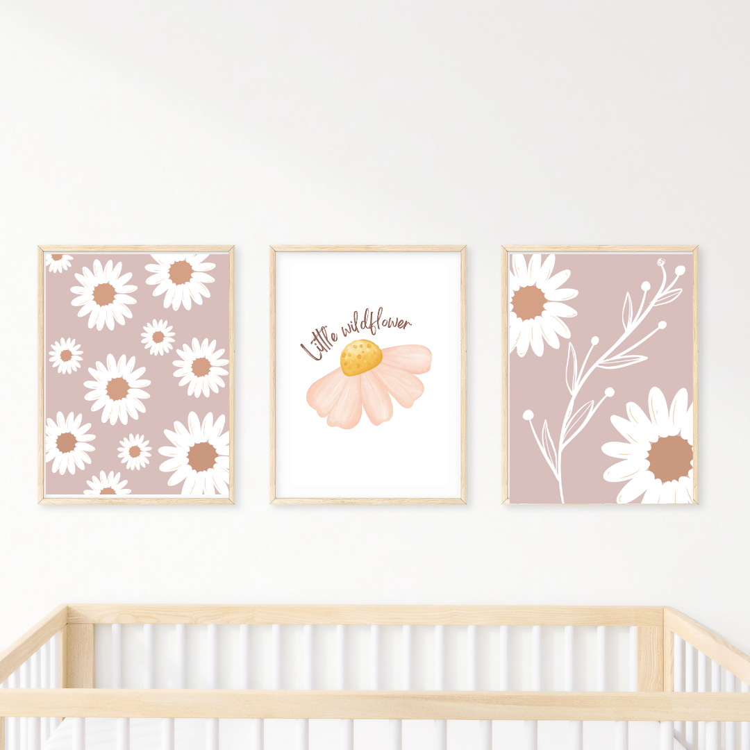 Nursery Wall Art "Wildflower Daisies Boho" Set (3pcs) - TinyPrints