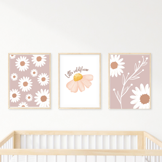 Nursery Wall Art "Wildflower Daisies Boho" Set (3pcs) - TinyPrints