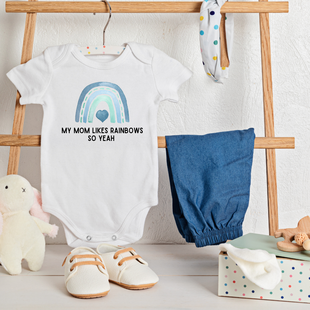 Baby Onesie Romper "My Mom Likes Rainbows - Blue" - TinyPrints