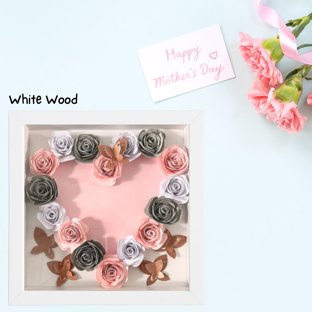 Paper Flower Shadow Box Heart and Butterflies (Wooden Frame) - TinyPrints