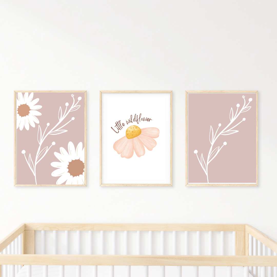 Nursery Wall Art "WIldflower Daisies" Pastel Set (3pcs) - TinyPrints