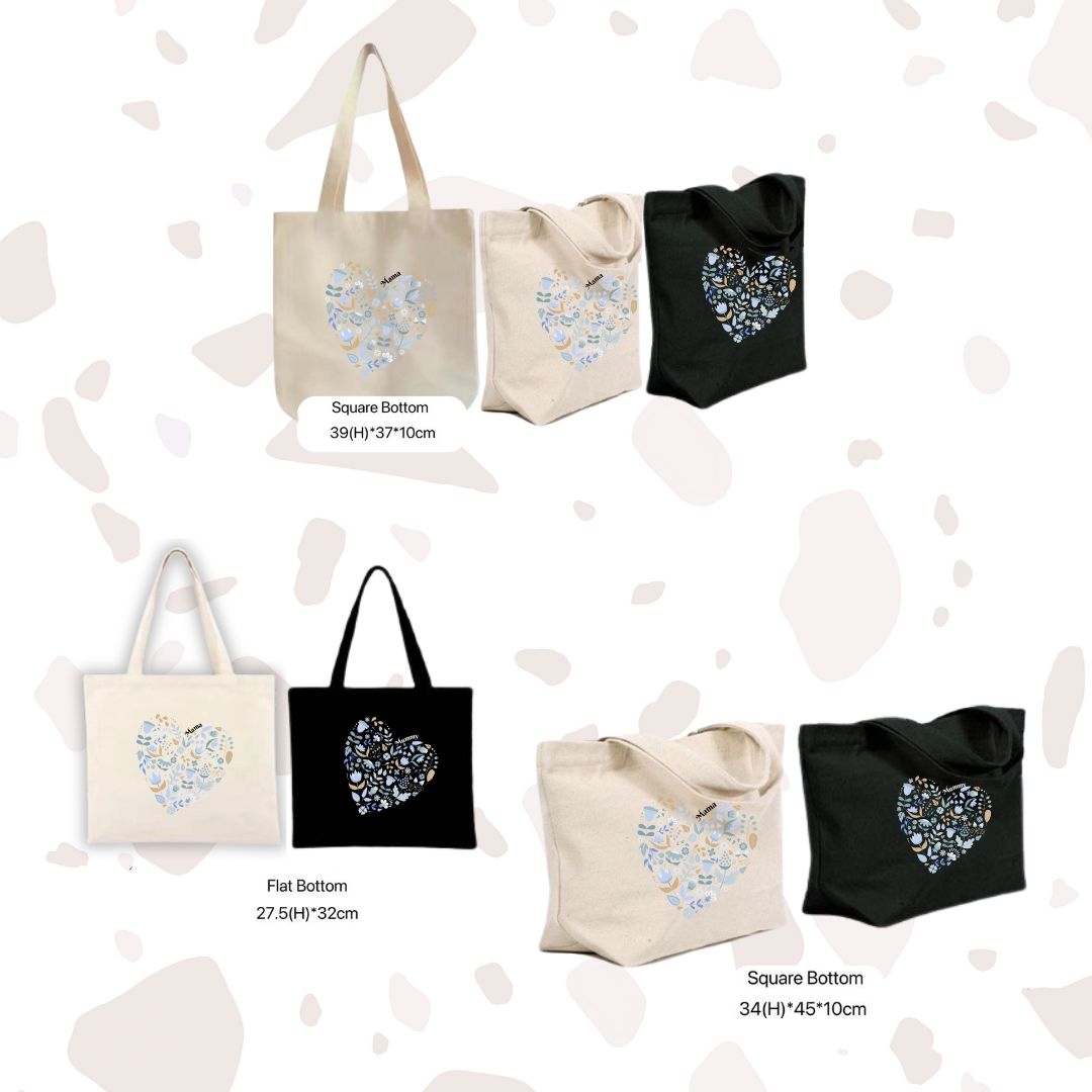 Canvas Tote Bag "Blue Floral Heart" - TinyPrints