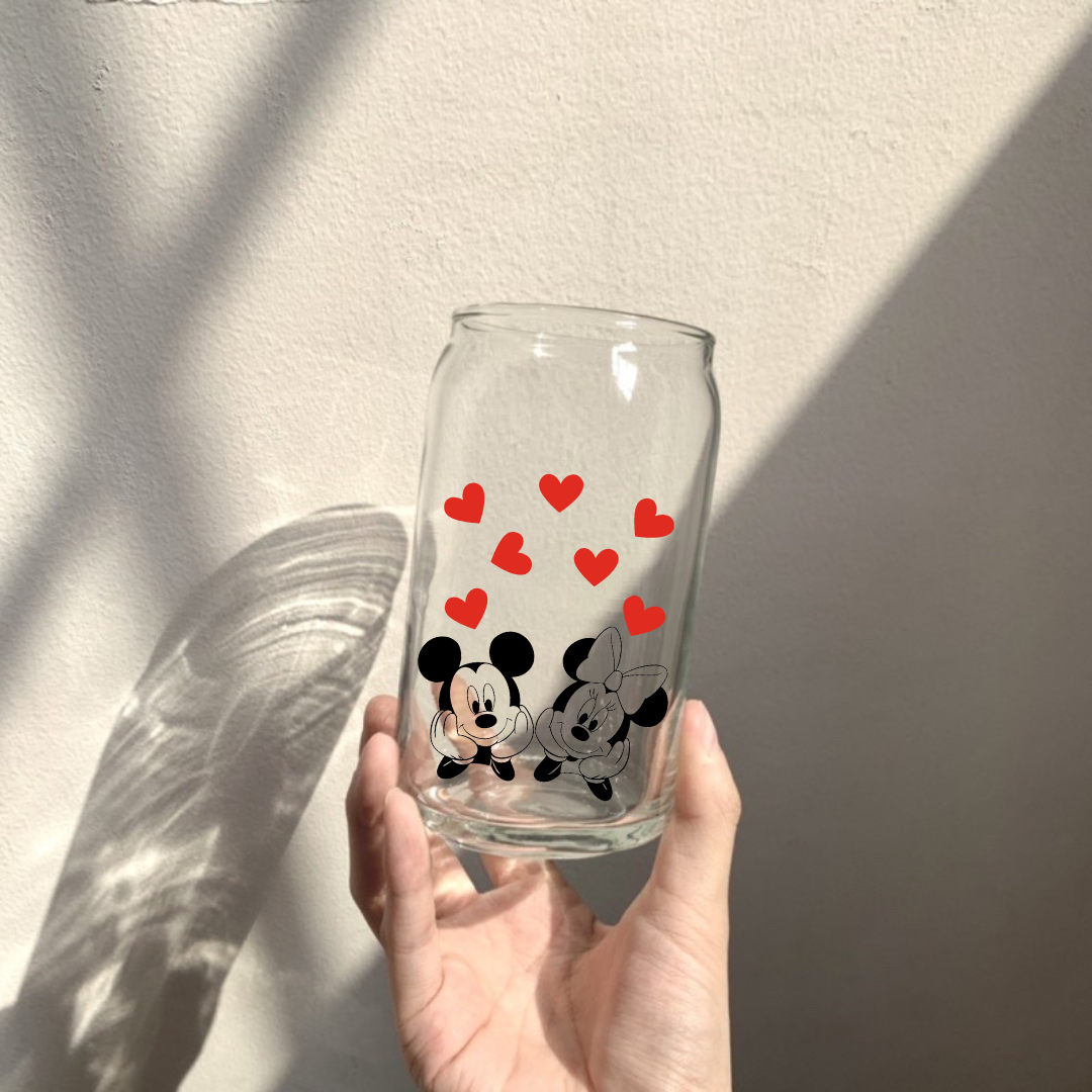 Soda Glass Can "Minnie and Mickey Mouse" with Mini Hearts - TinyPrints