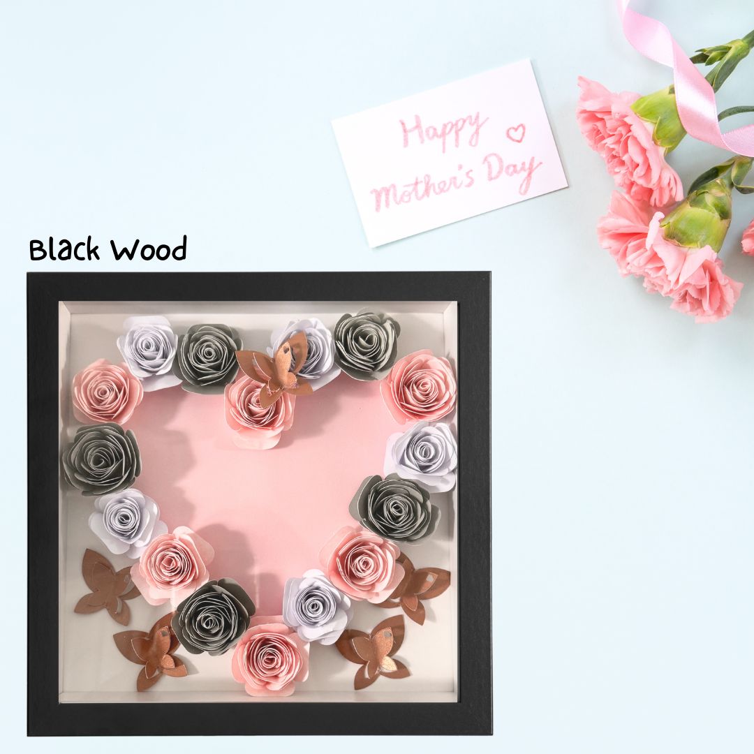 Paper Flower Shadow Box Heart and Butterflies (Wooden Frame) - TinyPrints