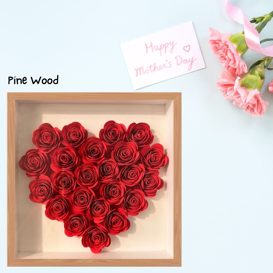 Paper Flower Shadow Box Full Heart for Mom (Wooden Frame) - TinyPrints