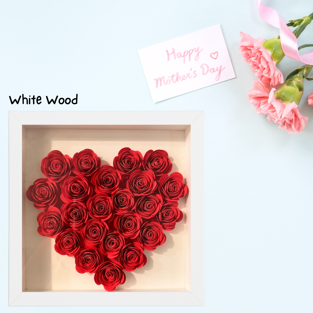 Paper Flower Shadow Box Full Heart for Mom (Wooden Frame) - TinyPrints