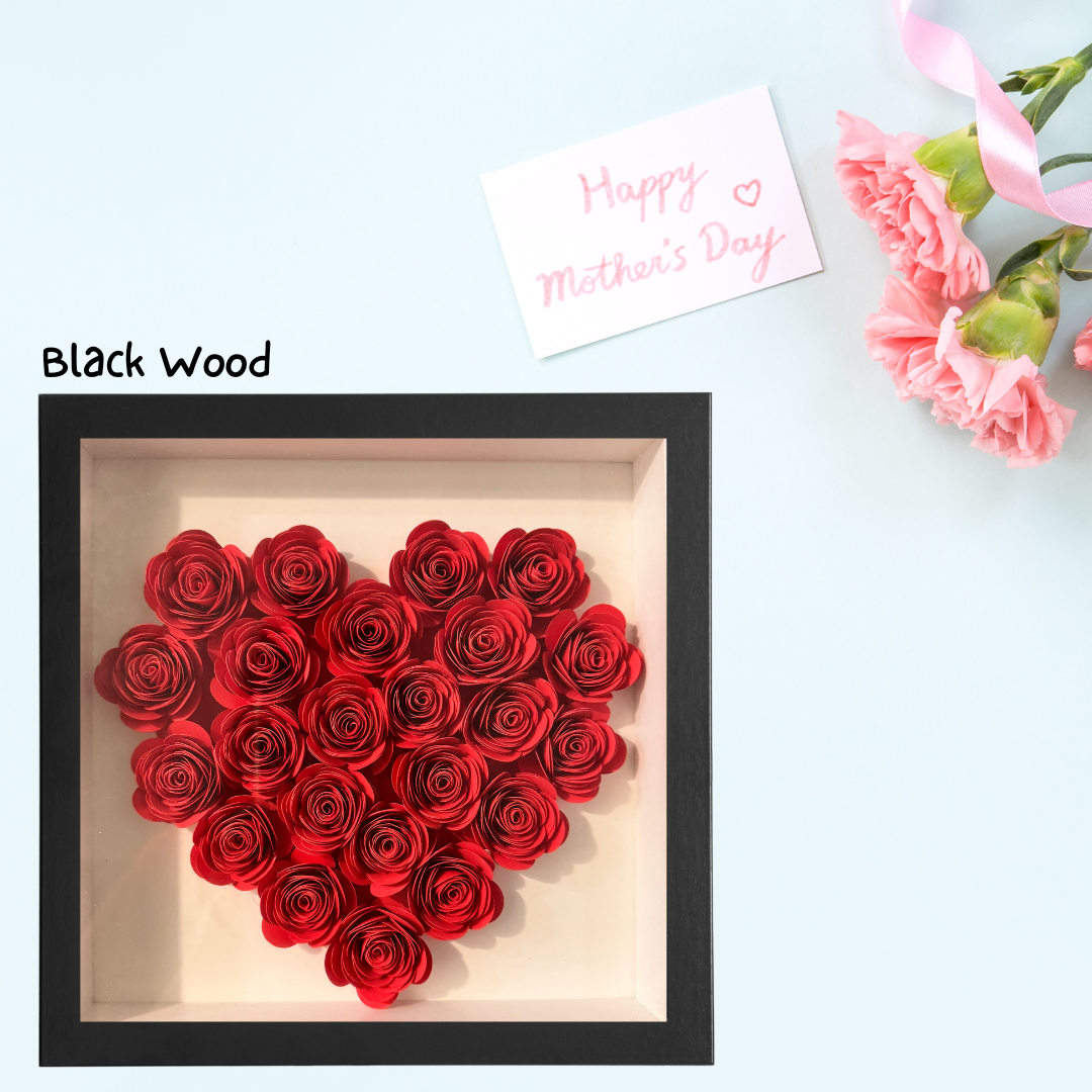 Paper Flower Shadow Box Full Heart for Mom (Wooden Frame) - TinyPrints