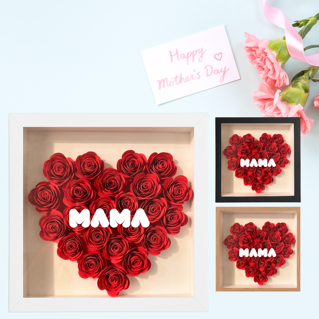 Paper Flower Shadow Box Full Heart for Mom (Wooden Frame) - TinyPrints