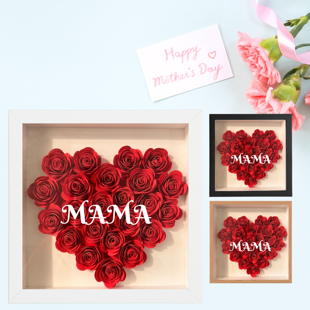 Paper Flower Shadow Box Full Heart for Mom (Wooden Frame) - TinyPrints