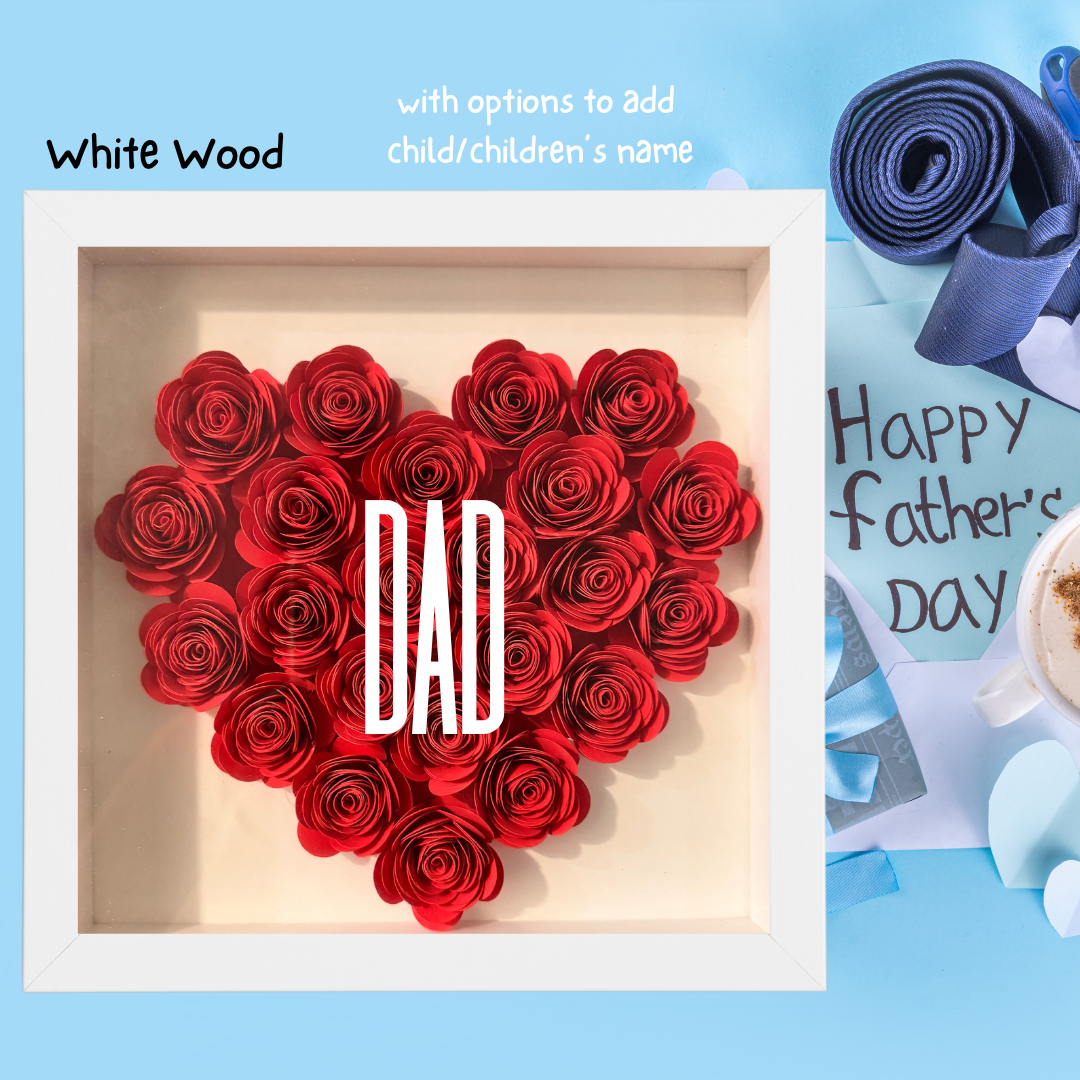 Paper Flower Shadow Box Full Heart for Dad (Wooden Frame) Father’s Day Present - TinyPrints