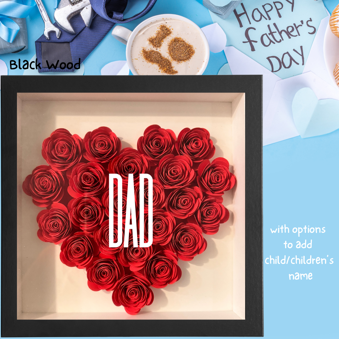 Paper Flower Shadow Box Full Heart for Dad (Wooden Frame) Father’s Day Present - TinyPrints