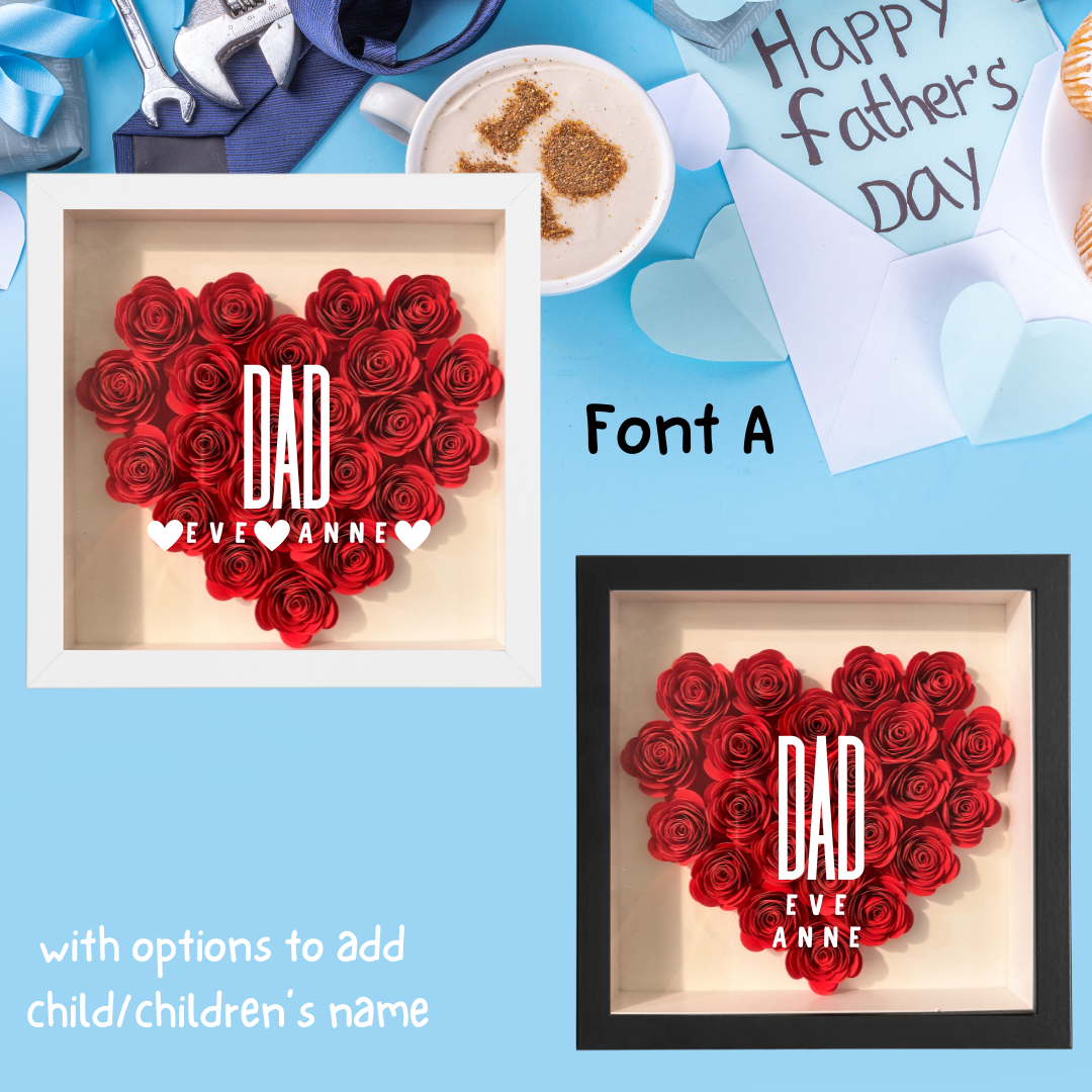 Paper Flower Shadow Box Full Heart for Dad (Wooden Frame) Father’s Day Present - TinyPrints