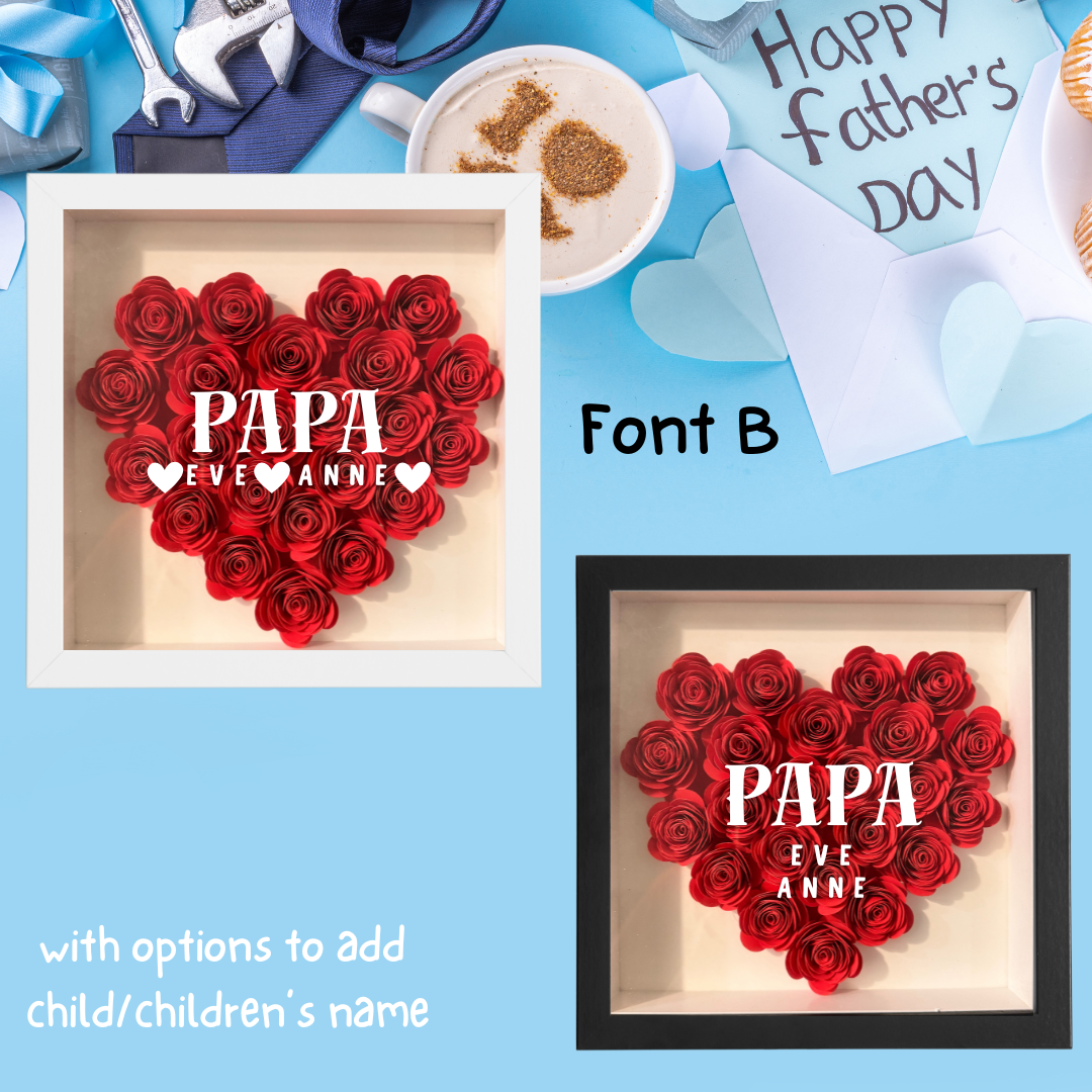 Paper Flower Shadow Box Full Heart for Dad (Wooden Frame) Father’s Day Present - TinyPrints