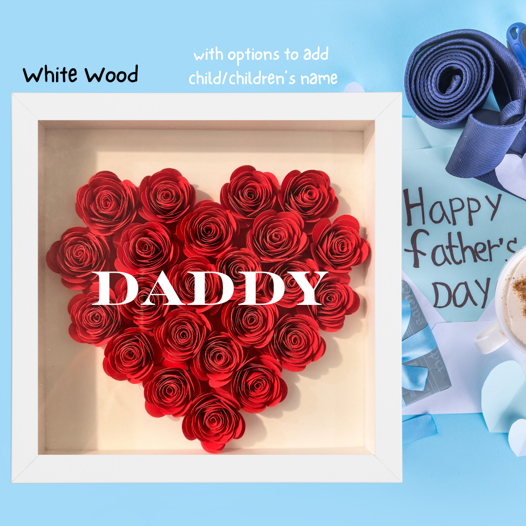 Paper Flower Shadow Box Full Heart for Dad (Wooden Frame) Father’s Day Present - TinyPrints