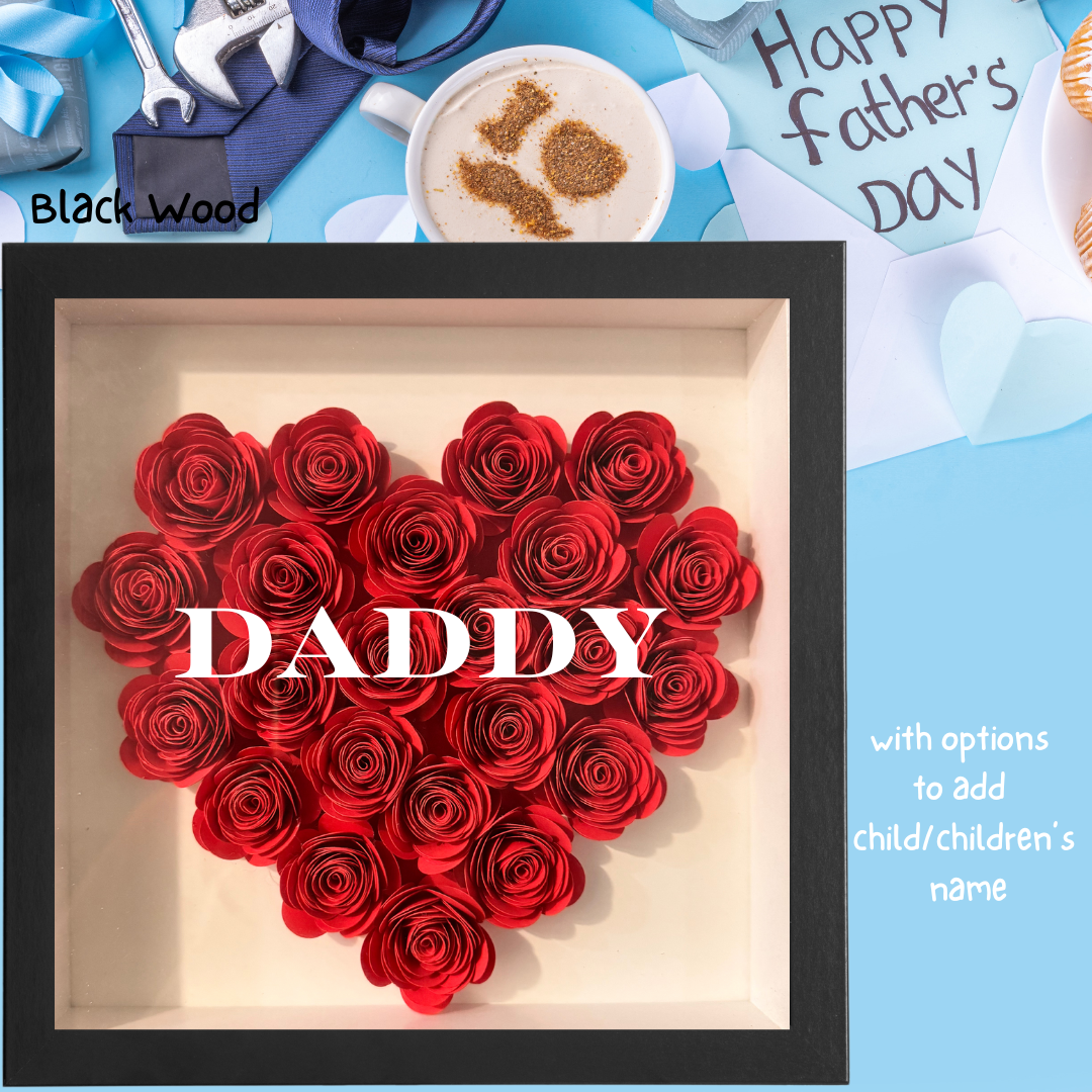 Paper Flower Shadow Box Full Heart for Dad (Wooden Frame) Father’s Day Present - TinyPrints