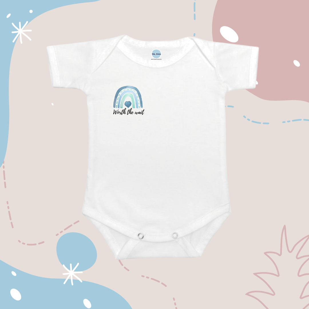 Baby Onesie Romper "Worth the Wait" Blue Rainbow - TinyPrints