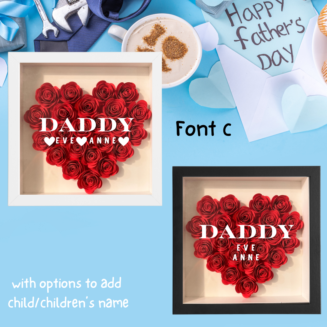 Paper Flower Shadow Box Full Heart for Dad (Wooden Frame) Father’s Day Present - TinyPrints