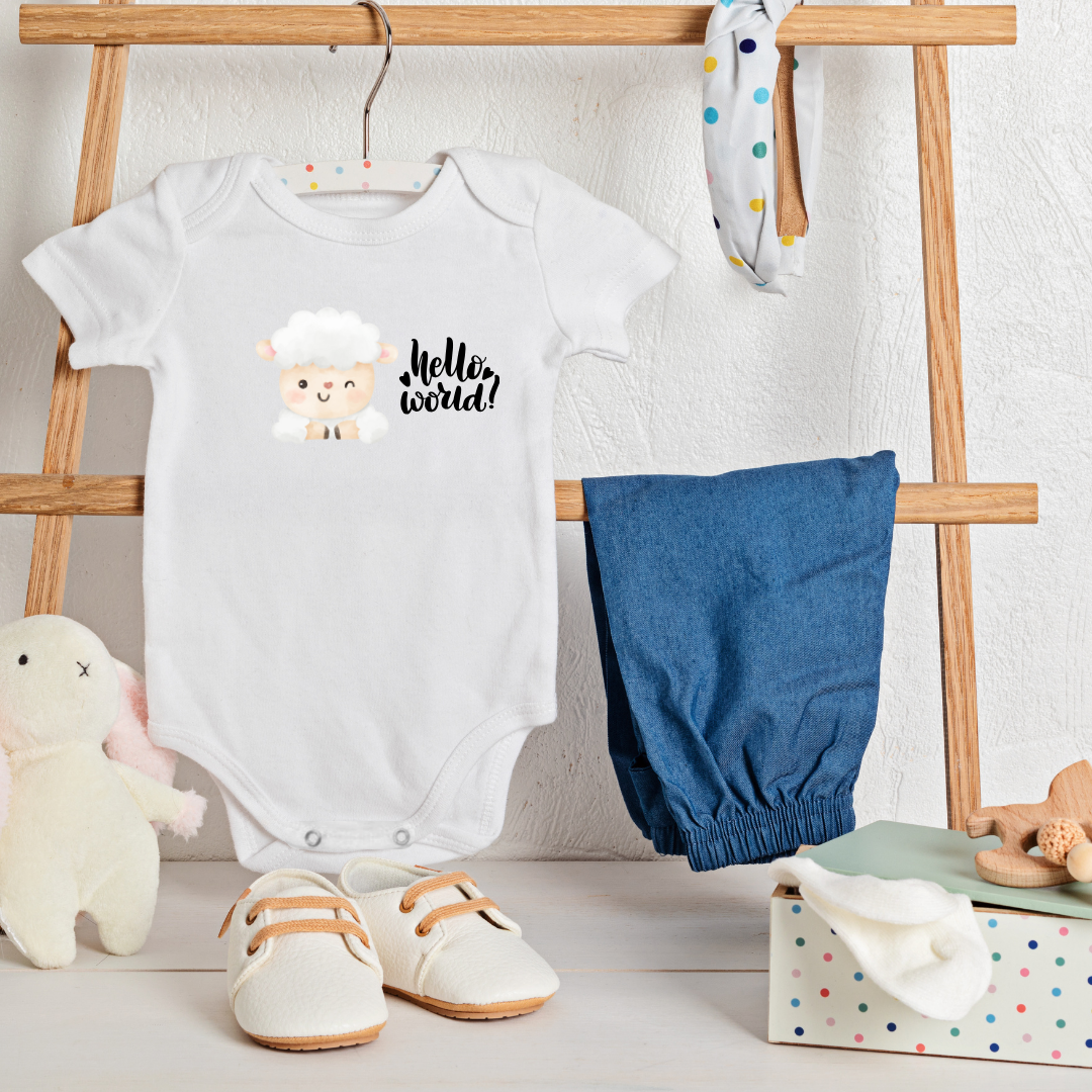 Baby Onesie Romper "Hello World" Sheep - TinyPrints