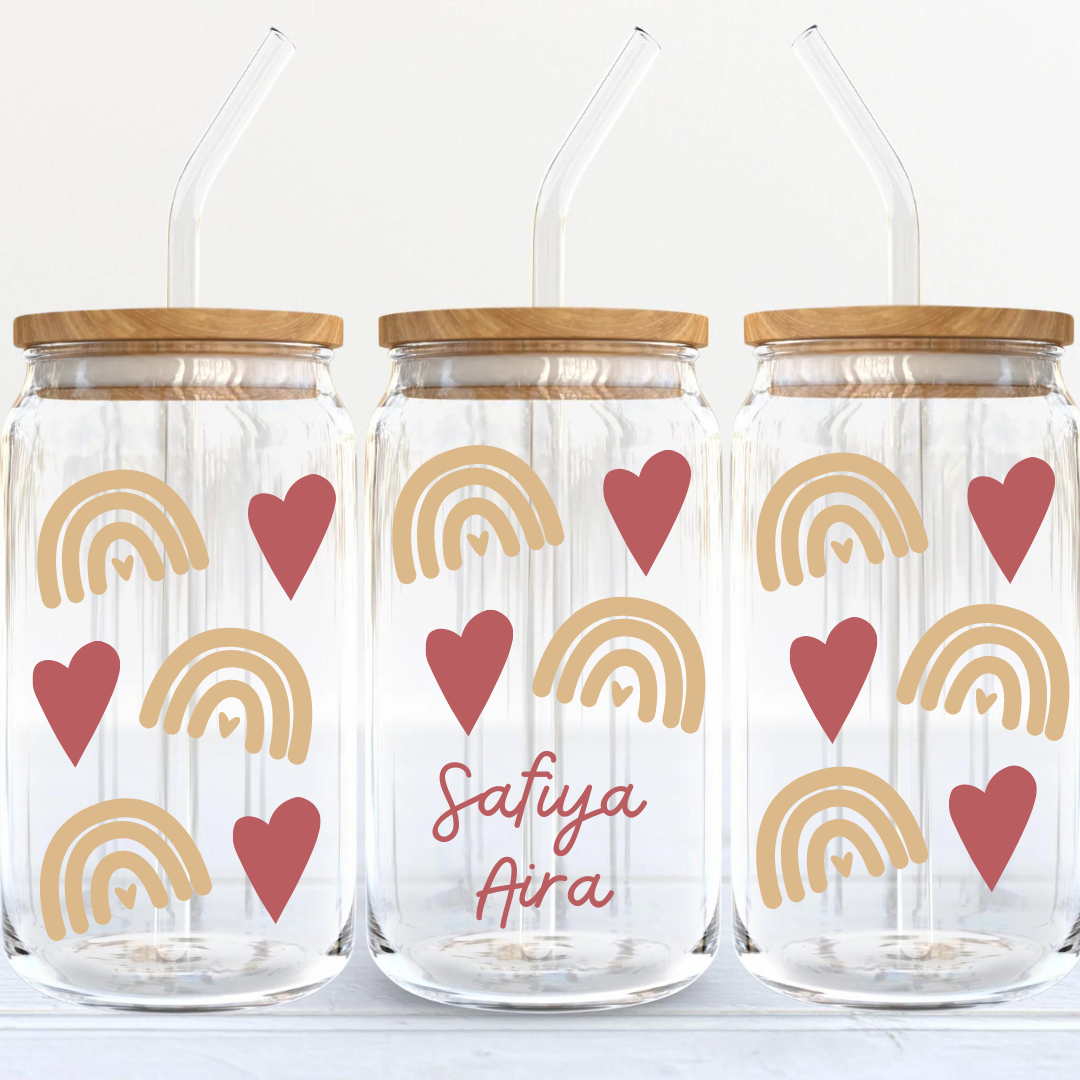 Soda Glass Can "Rainbow and Heart" Wrap With Name Personalisation - TinyPrints