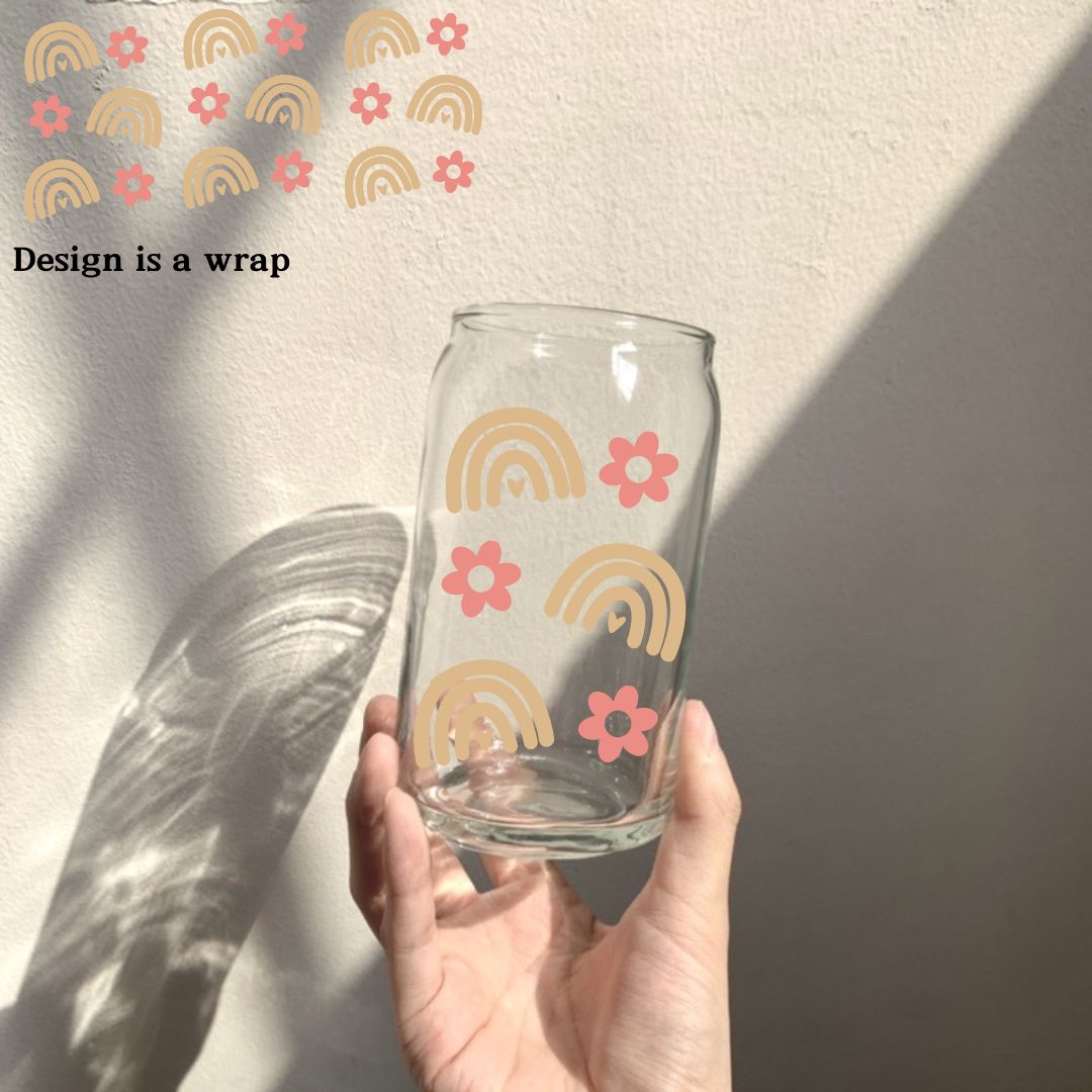 Soda Glass Can "Rainbow and Floral" Wrap with Name Personalisation - TinyPrints