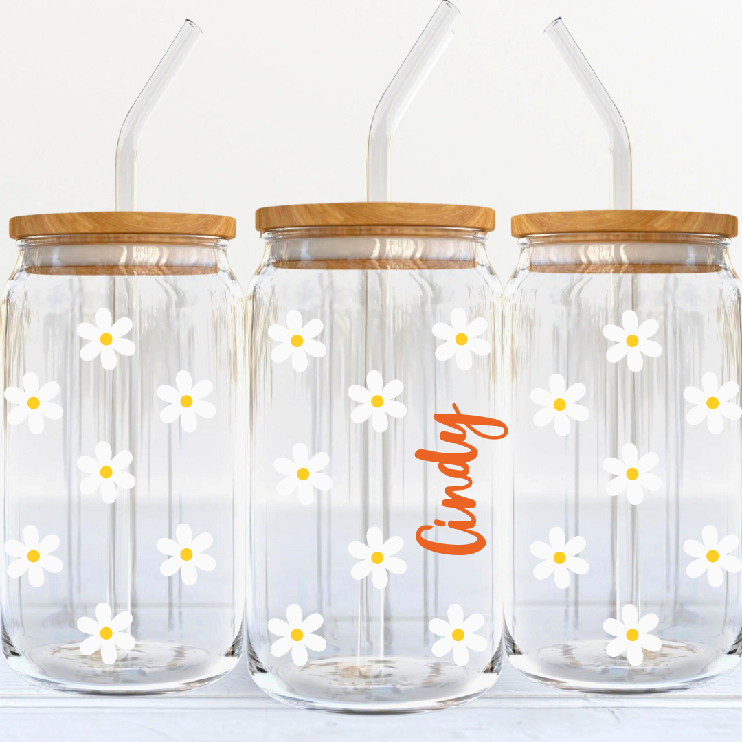 Personalised Soda Glass Can Daisy Flowers - TinyPrints