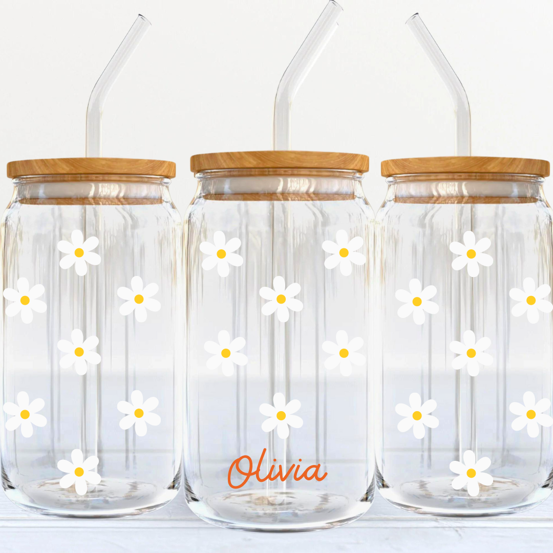 Personalised Soda Glass Can Daisy Flowers - TinyPrints