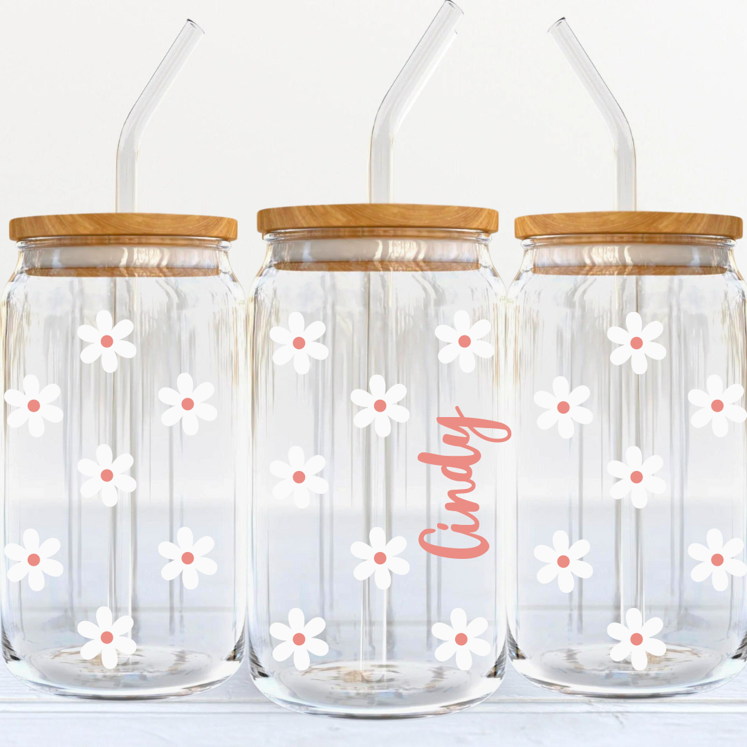 Personalised Soda Glass Can Daisy Flowers - TinyPrints