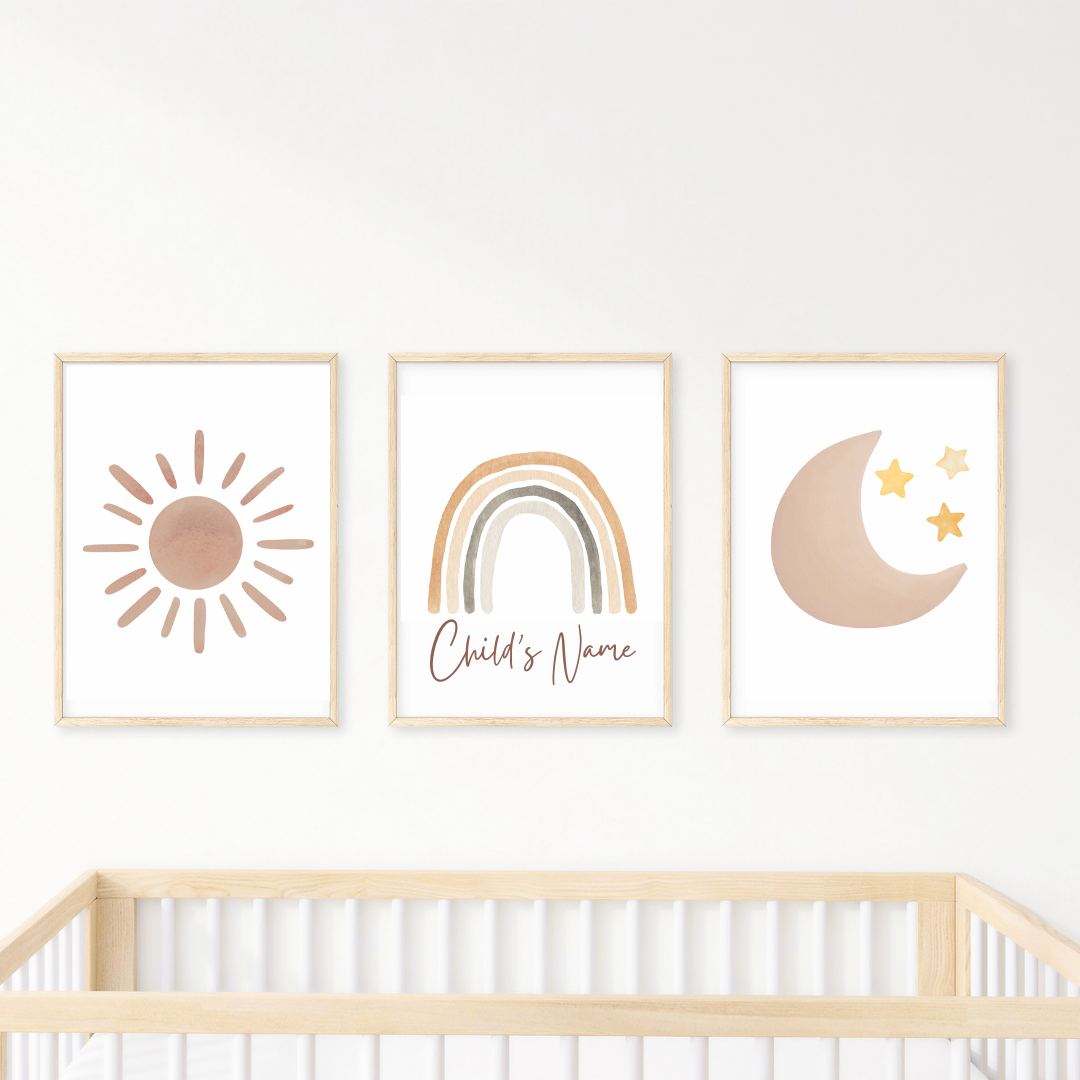 Nursery Wall Art " Dream Big Rainbow" with Customised Name Set (3pcs) - TinyPrints