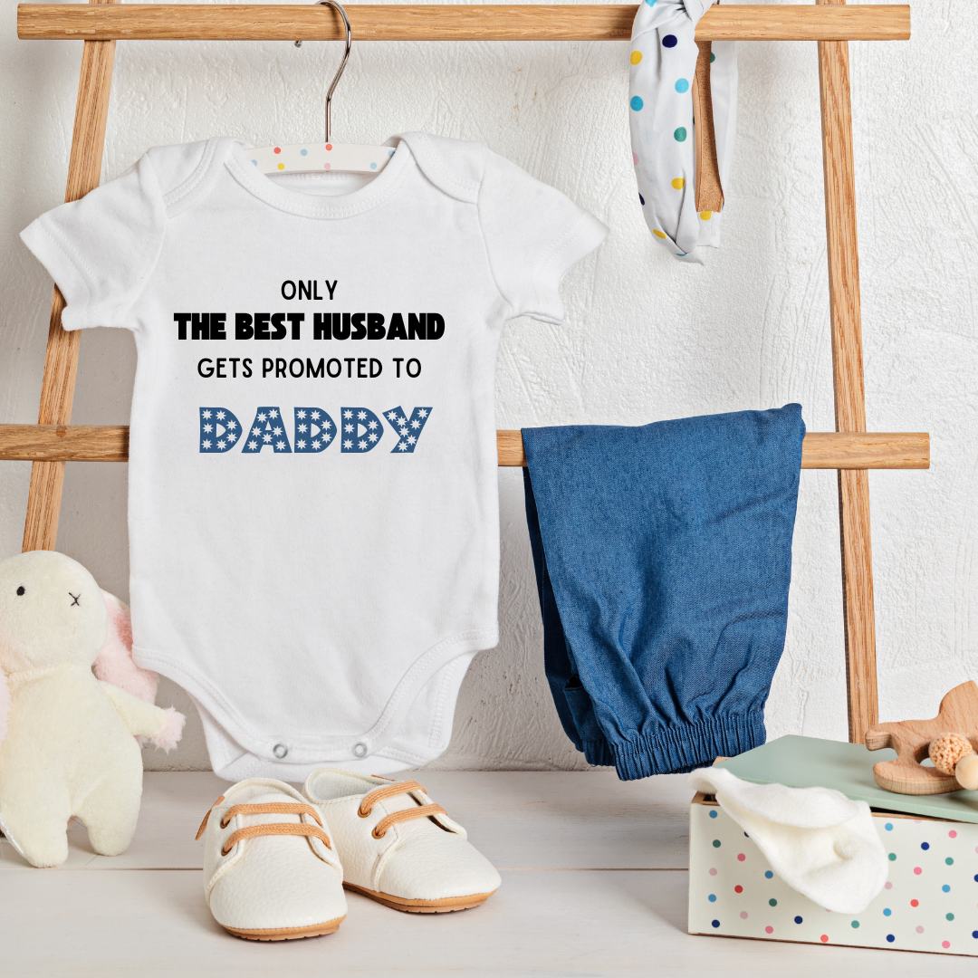 Baby Onesie Romper "Best Husband Gets Promoted to Daddy" Baby Announcement - TinyPrints