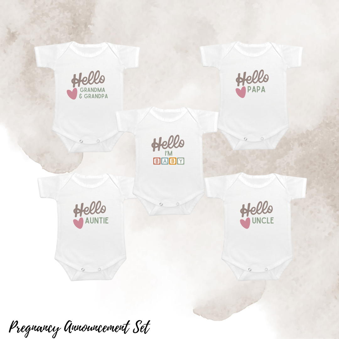 Baby Onesie Romper "Hello" Pregnancy Announcement Set - TinyPrints